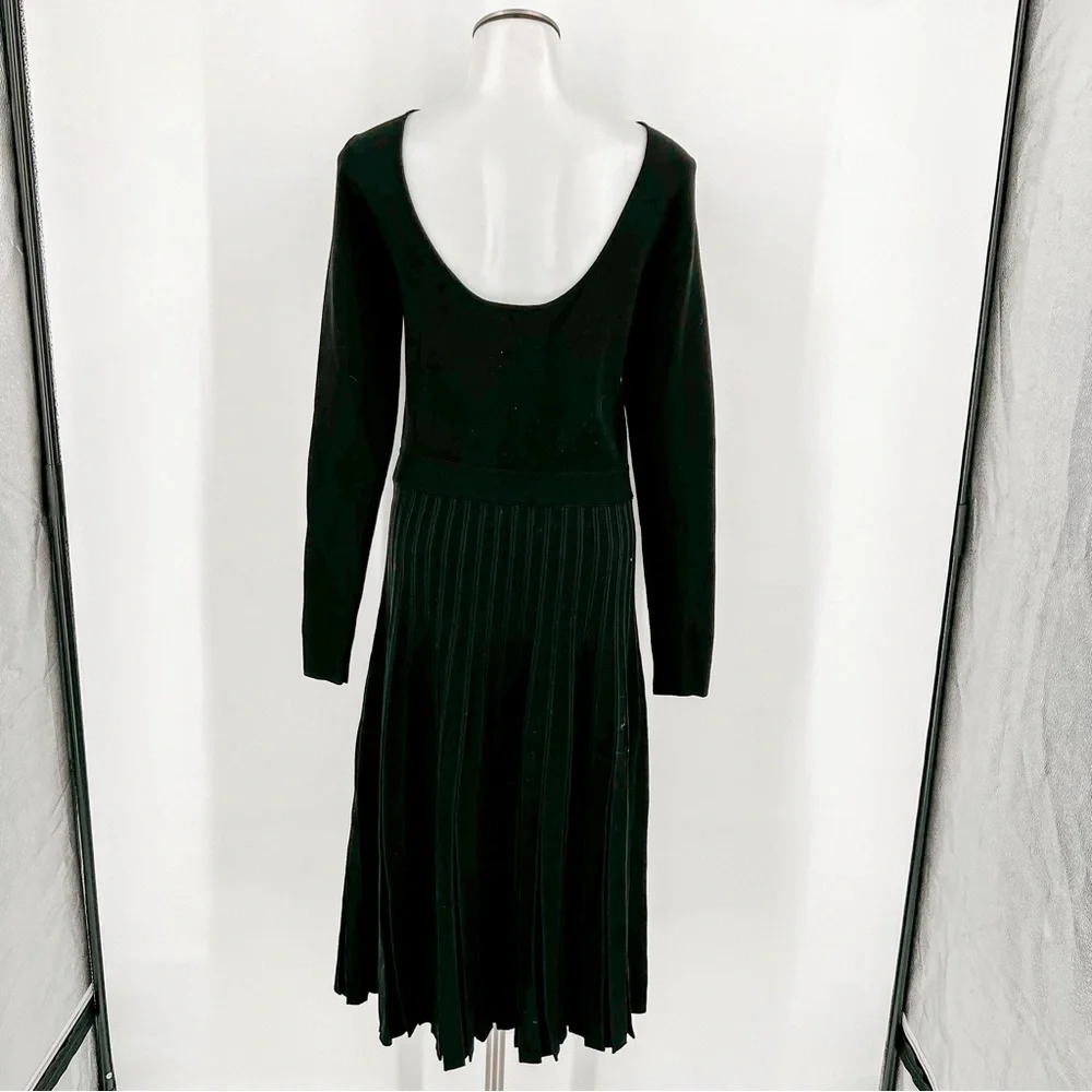 TORY BURCH Florence Dress Black Knit Softly Pleated Midi Bateau Neck